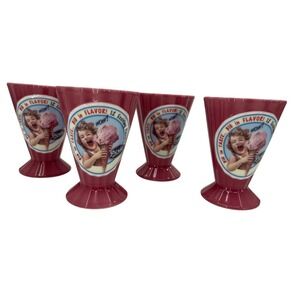 Villeroy Boch Ice Cream Sundae Glasses 1748 Pink/Red‎ Rippled Edge Design RARE